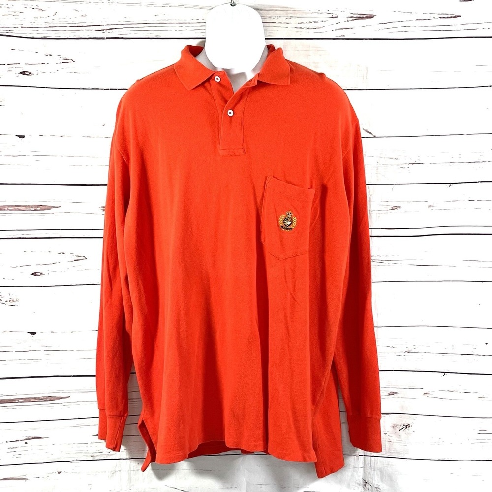 Vintage Polo Ralph‎ Lauren Polo Shirt Men's M Orange Crest Embroidered USA Made